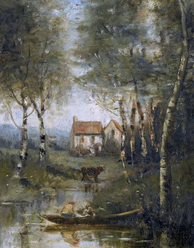 Jean-Baptiste-Camille Corot La riviere en bateau et la maison oil painting picture